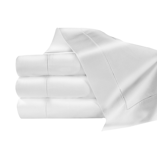 300 Thread count solid white sateen flat sheets. Made in Italy. Made from Long Staple Cotton. Woven and sewn in Italy.
